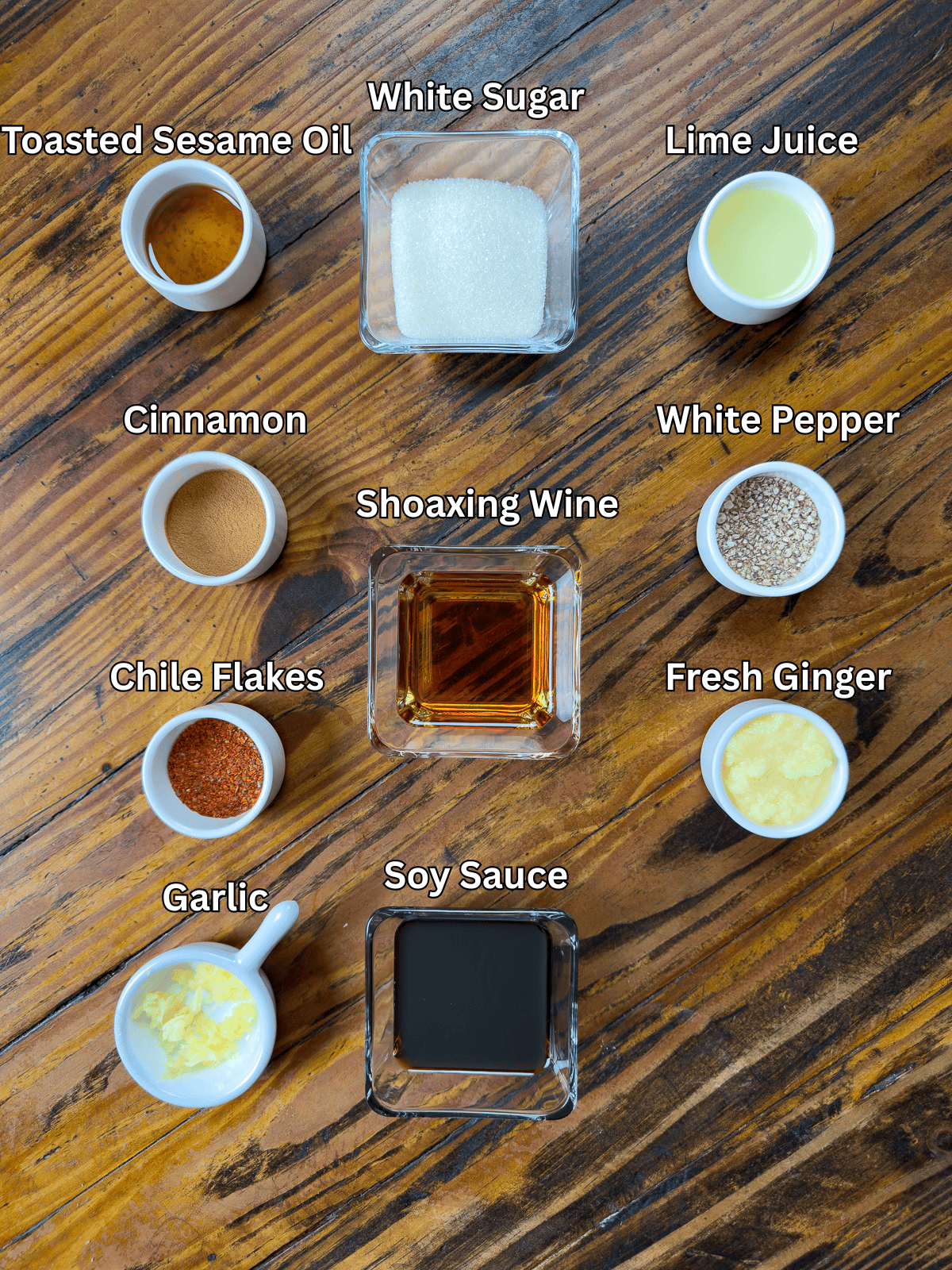 Ingredients for Thai steak marinade on a wooden table.