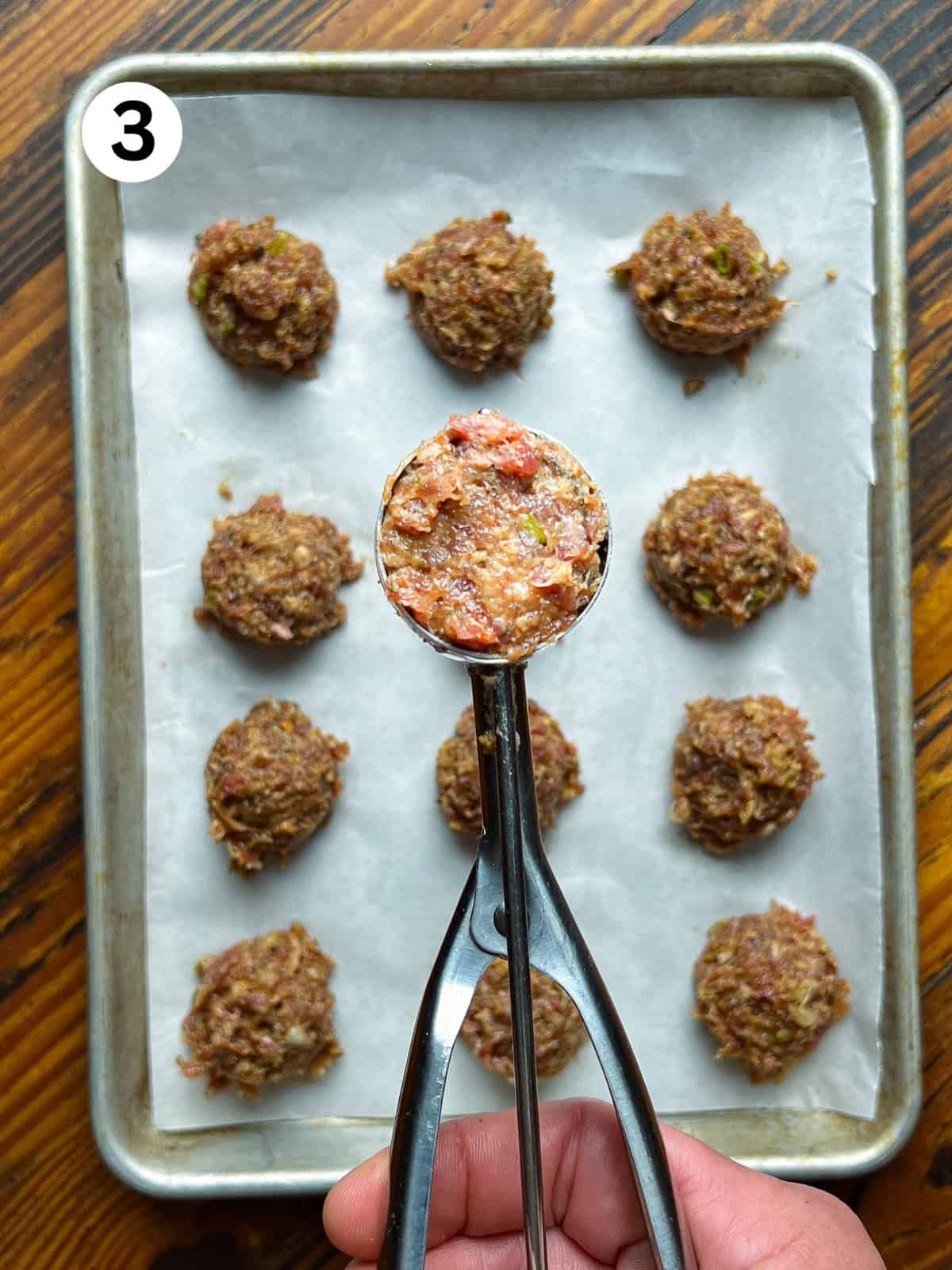 Thai-Fish-Sauce-Dressing Raw venison meatballs formed with a cookie scoop