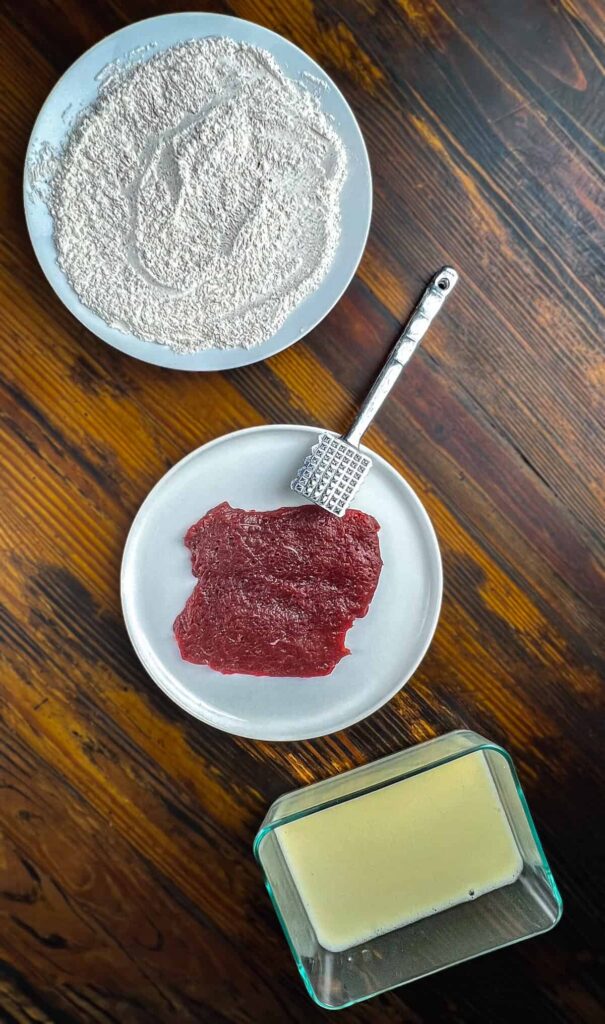 Venison cube steak breading station.