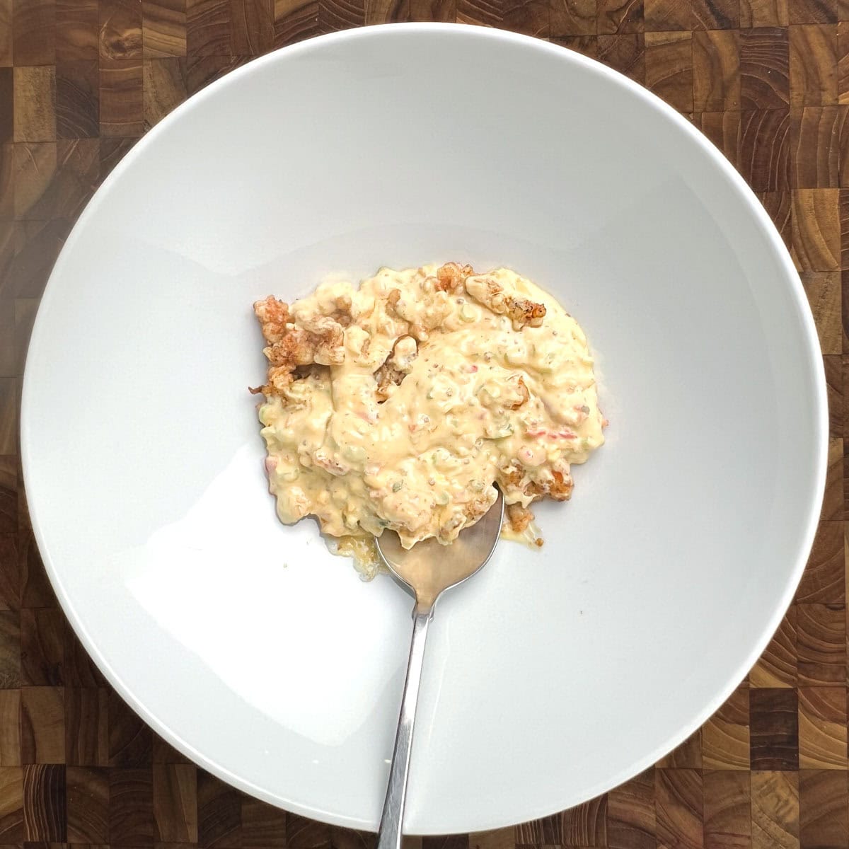 Cajun Shrimp Deviled mixture in a bowl.
