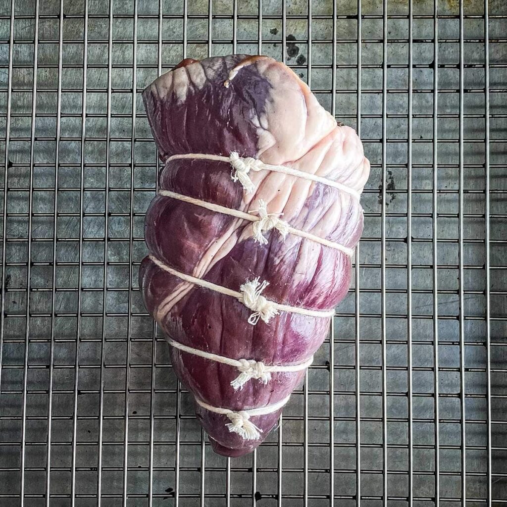 Venison heart tied with butchers twine