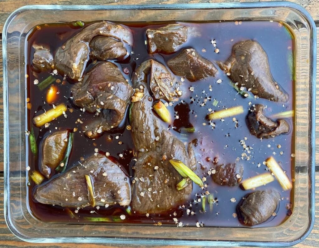 venison in a marinade.