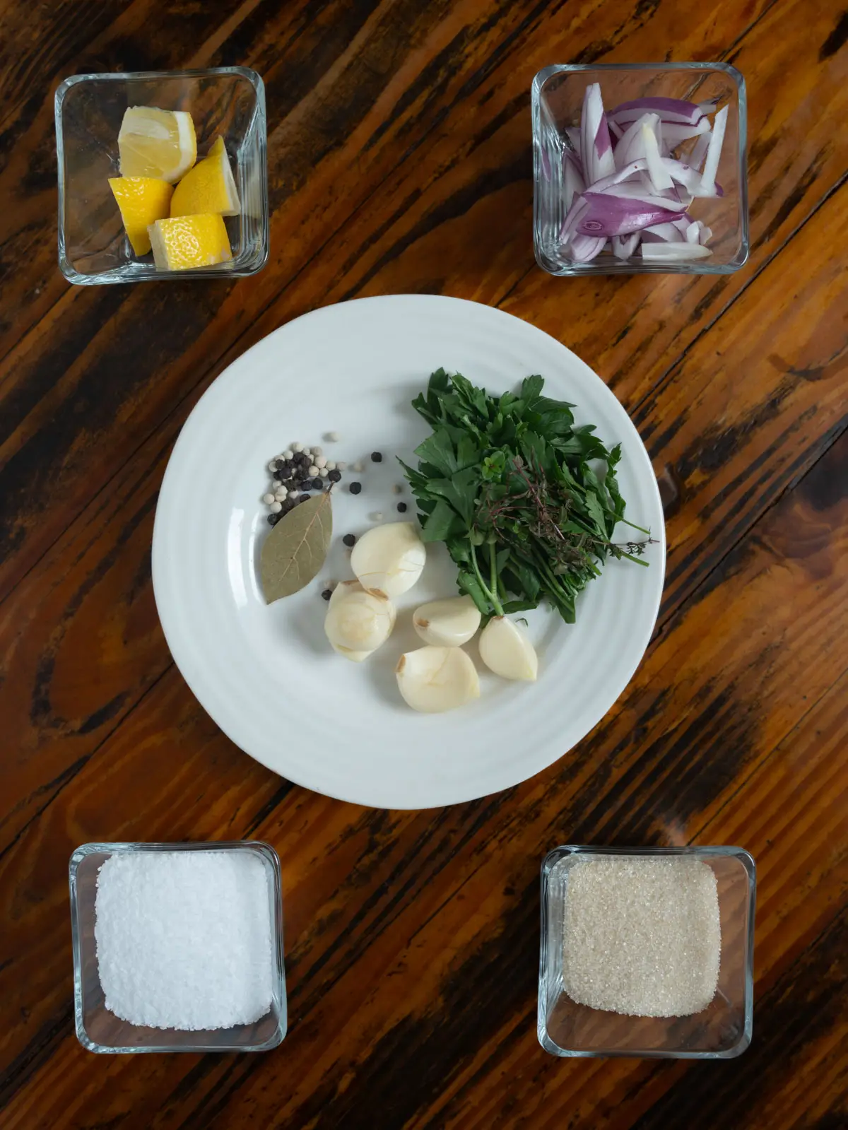 Smoked Shrimp ingredients on a wooden table.