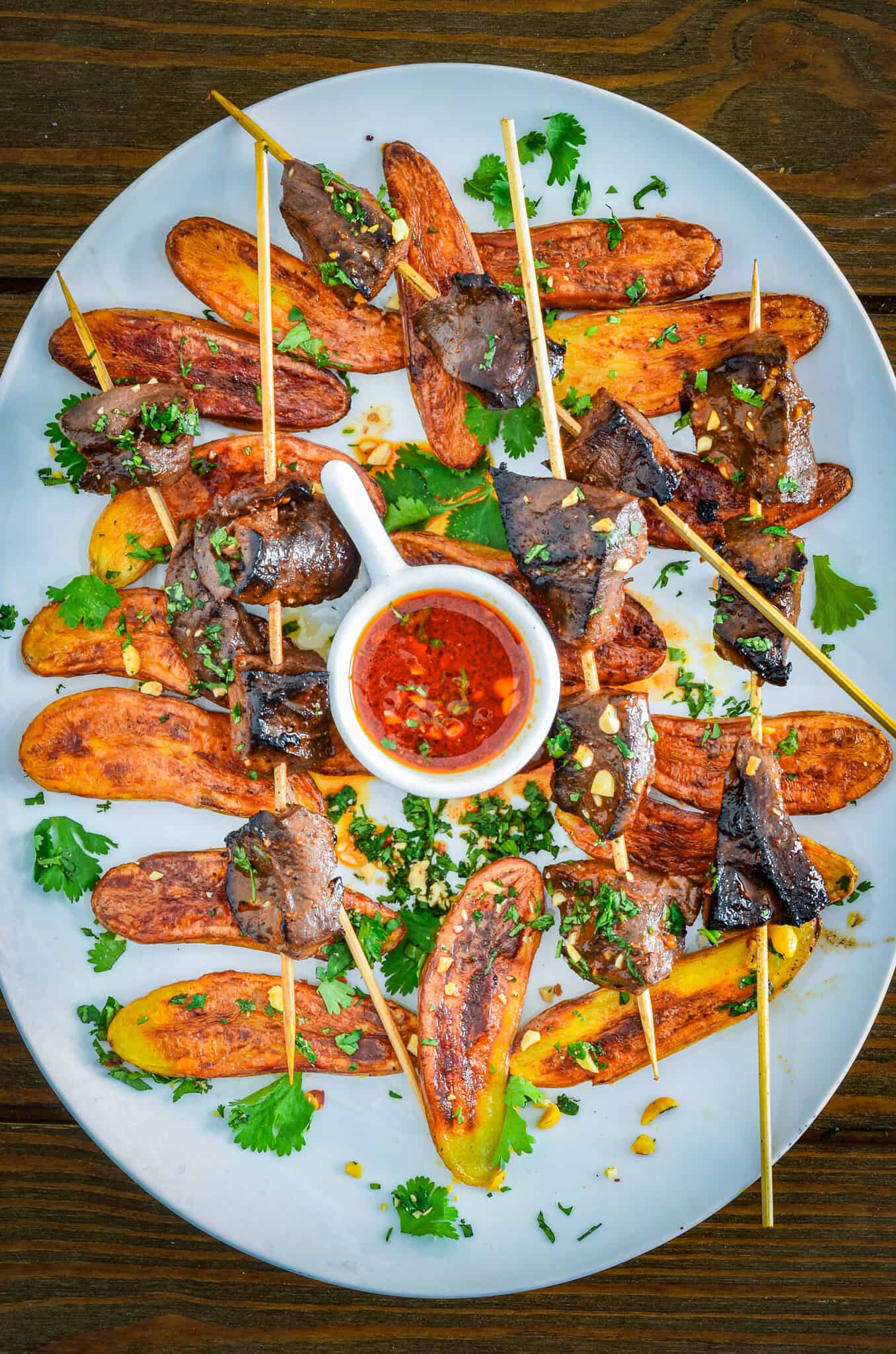 grilled deer heart skewers.