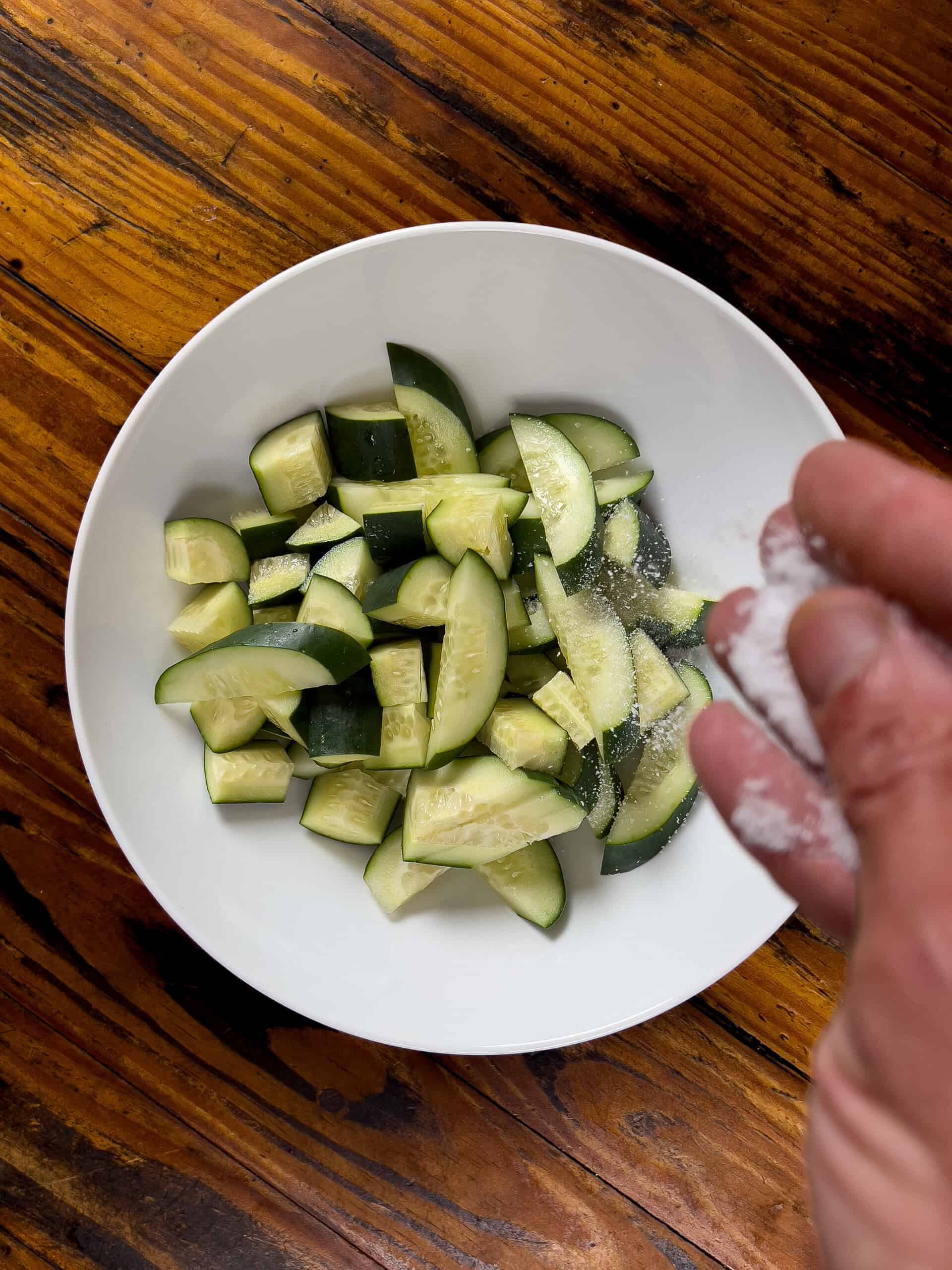 salting cucumbers to remove moisture