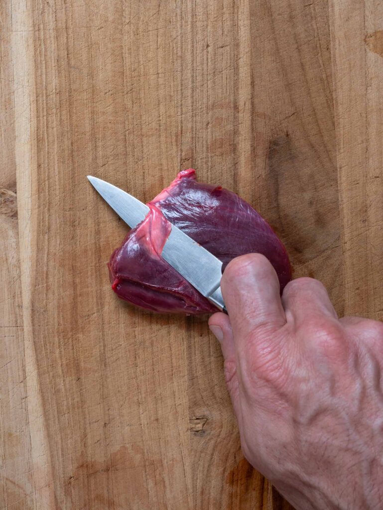 removing the deer heart fat