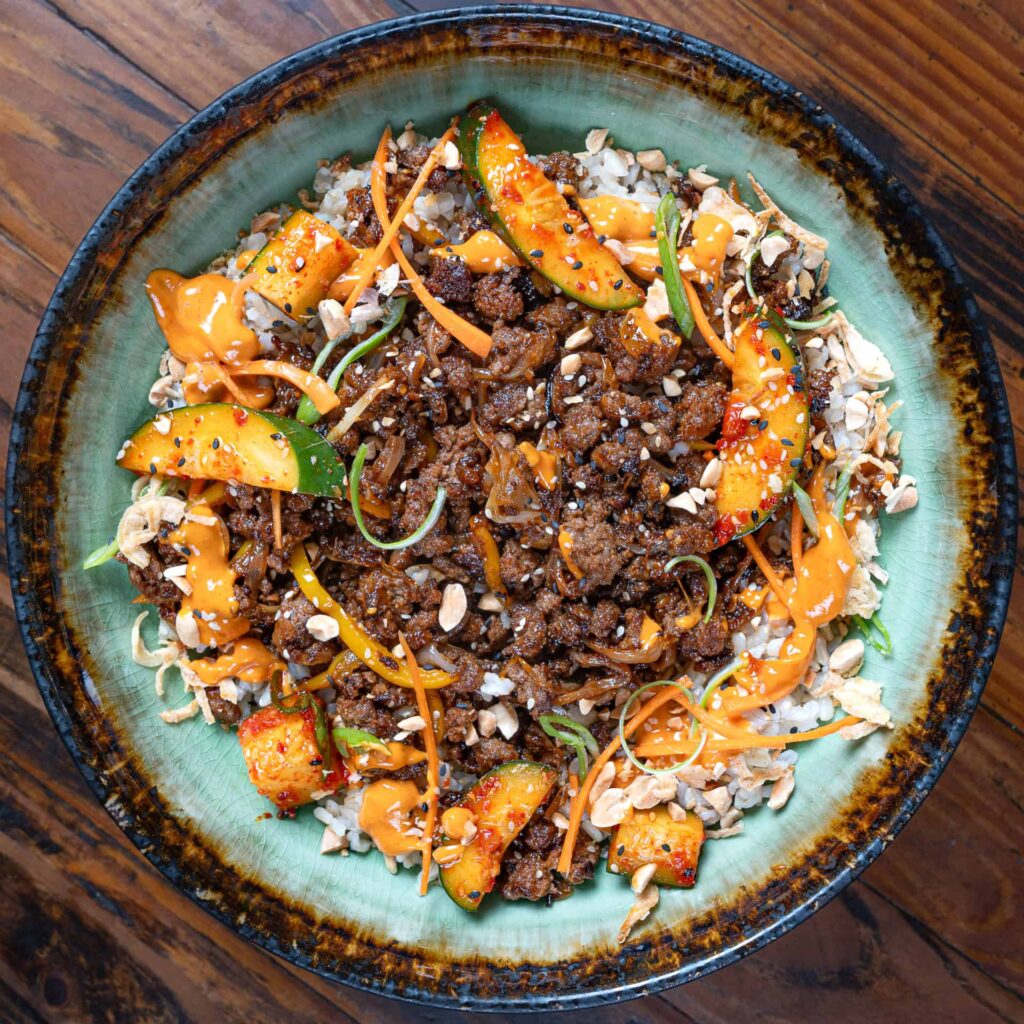 Korean ground venison and rice bowl