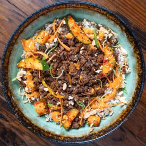 Korean ground venison and rice bowl