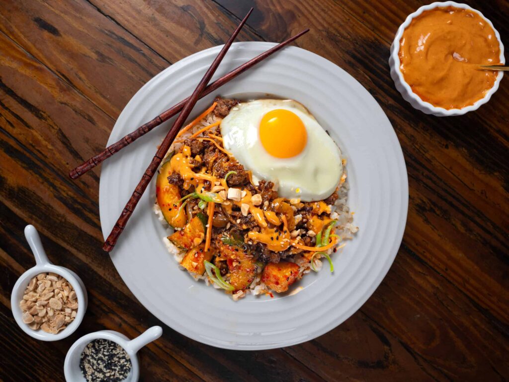 ground venison rice bowl