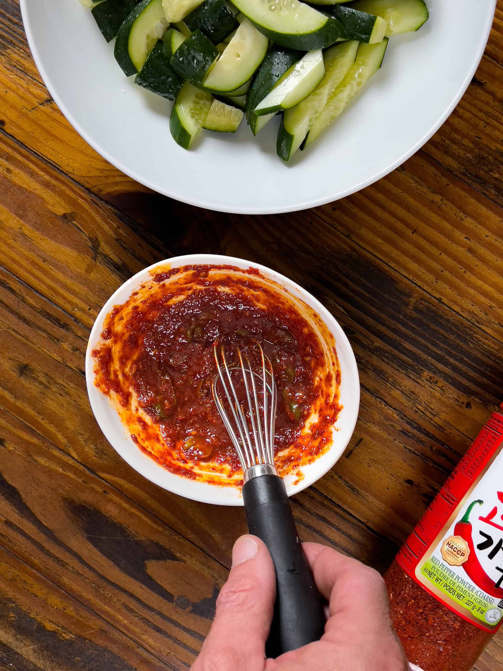 making the Korean chili paste.