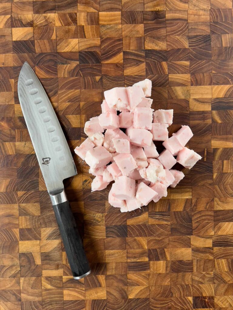 Pork fat on a cutting board.
