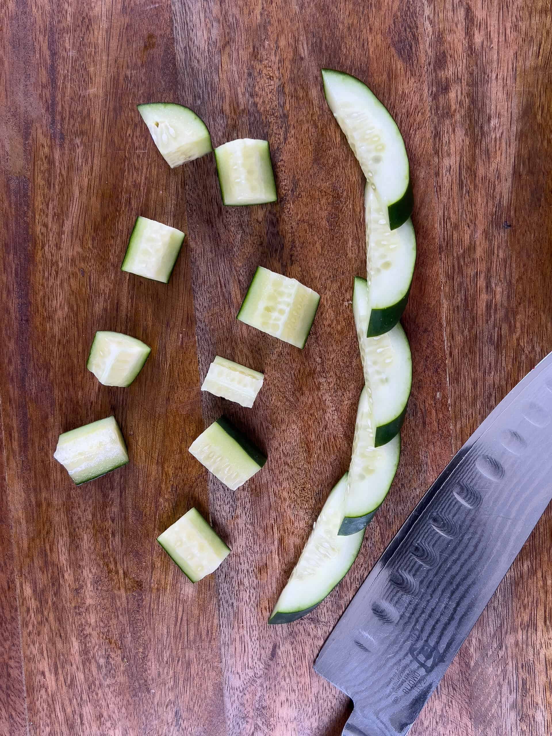 Sliced cucumbers on a cutting board