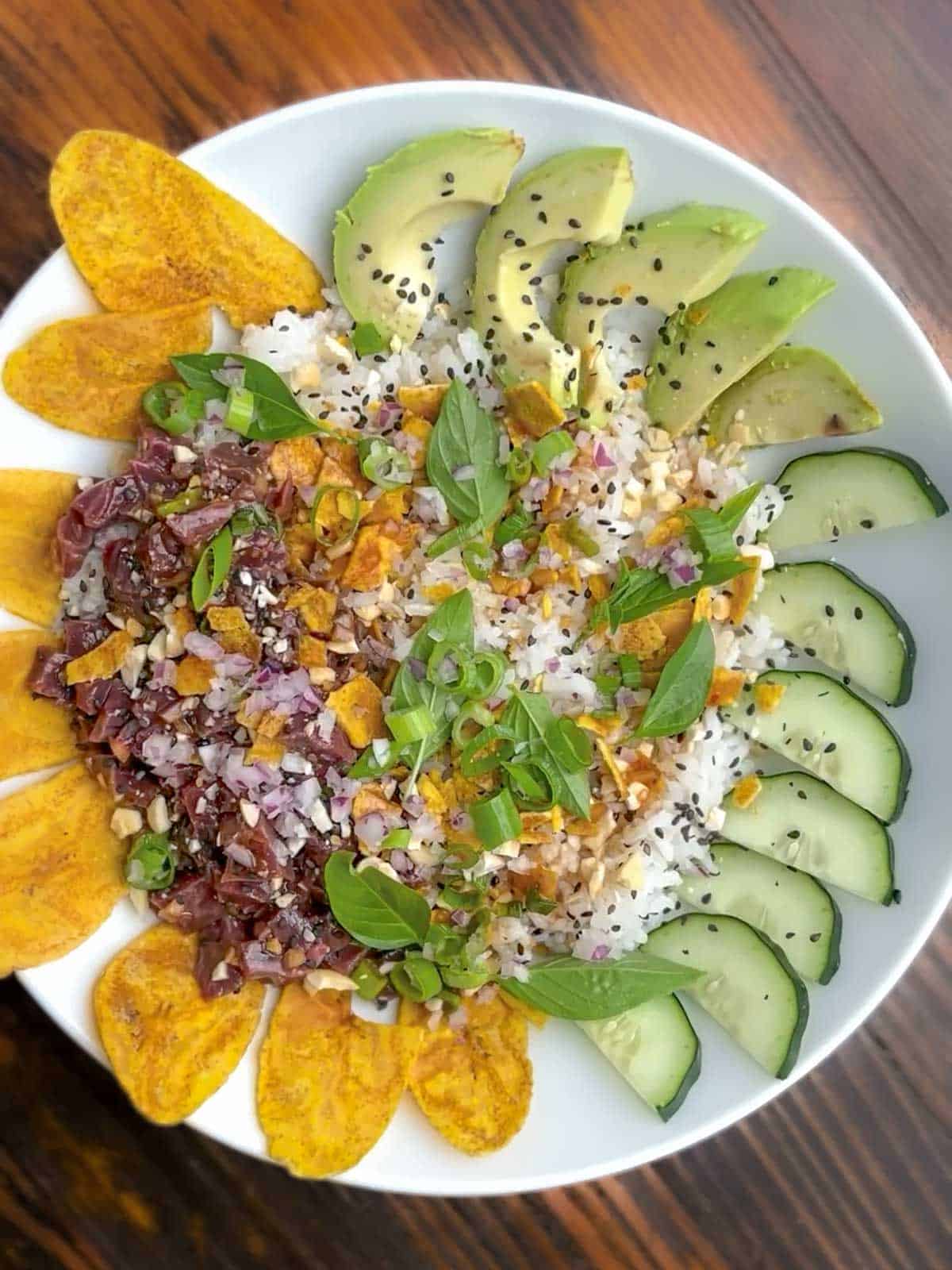 Venison heart poke bowl.