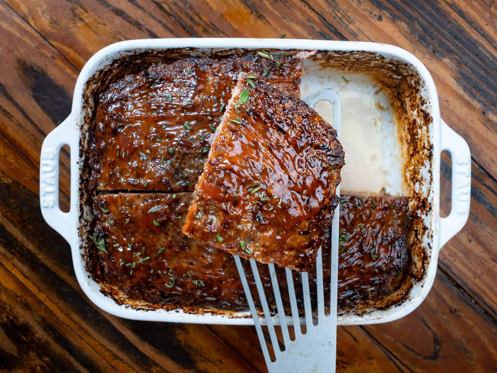 Serving venison meatloaf.