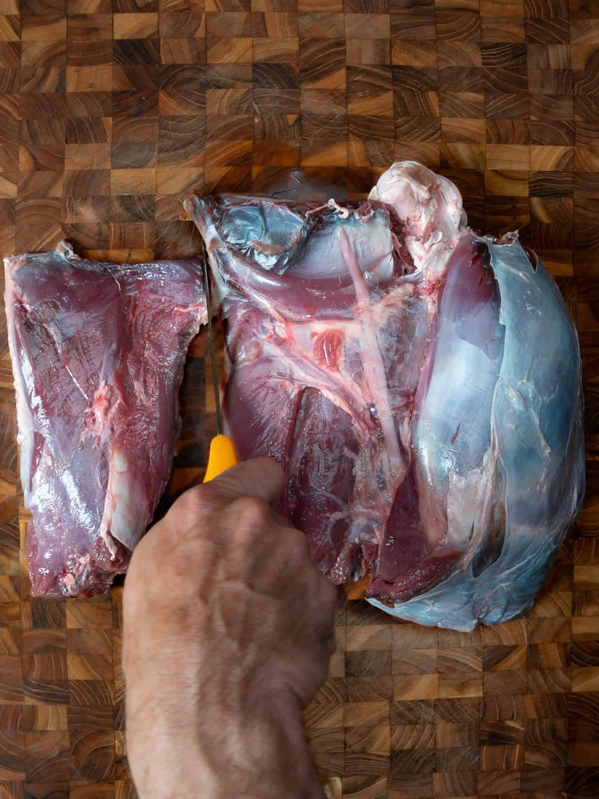 cutting away a venison bottom round