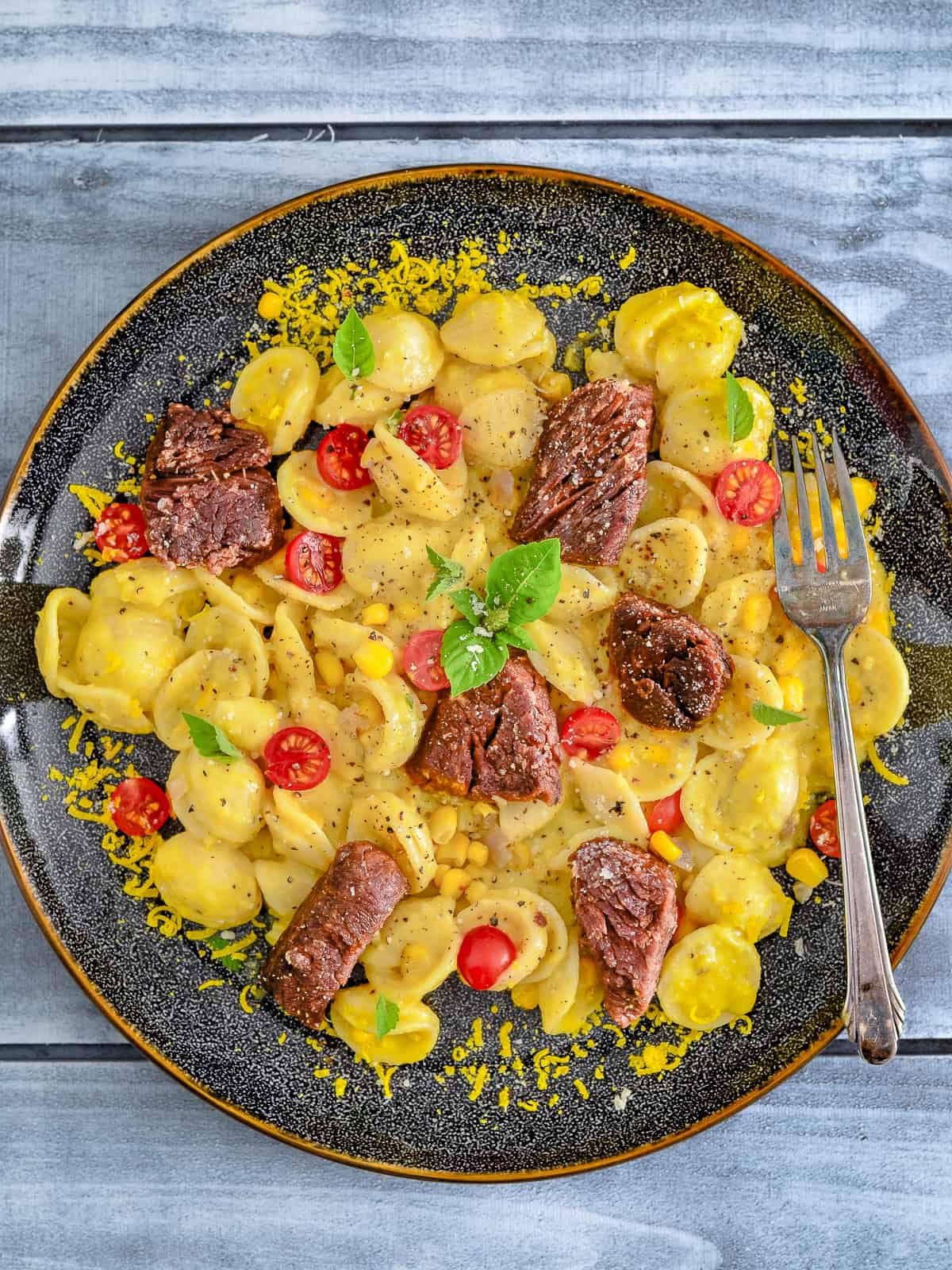 Crispy Venison and Creamy Summer Corn Pasta