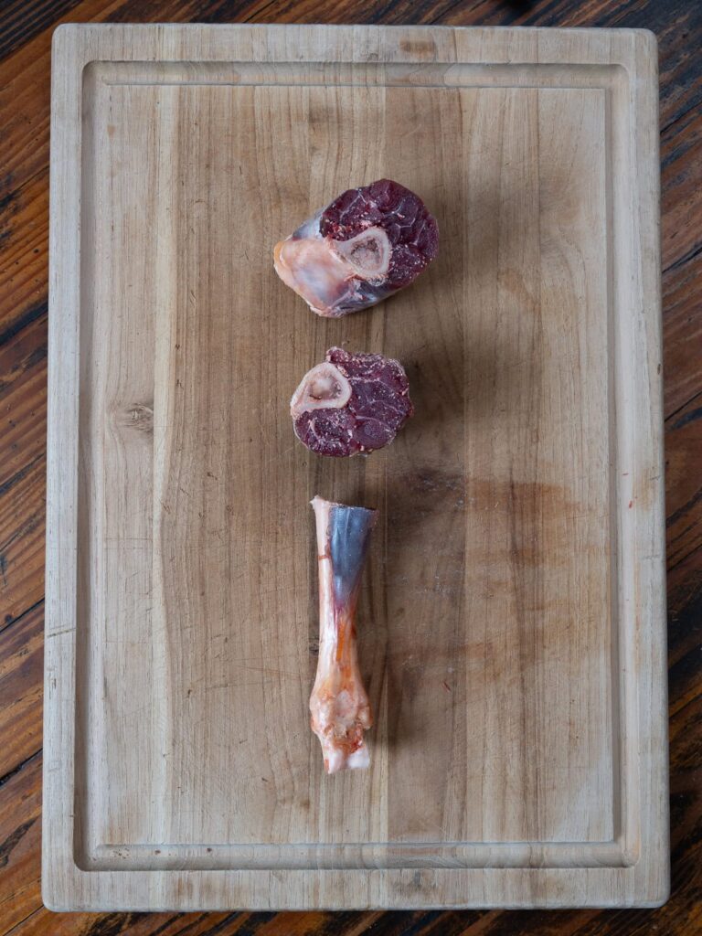 Venison shank sawed into 3 pieces.