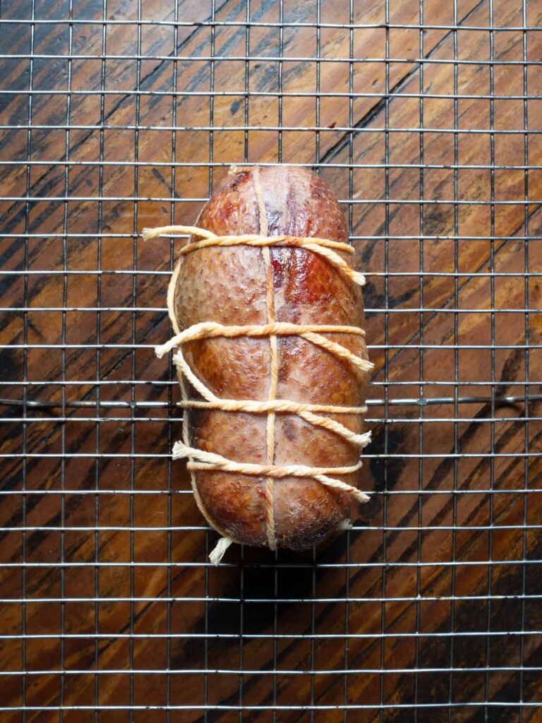 Smoked duck breast tied with butchers twine