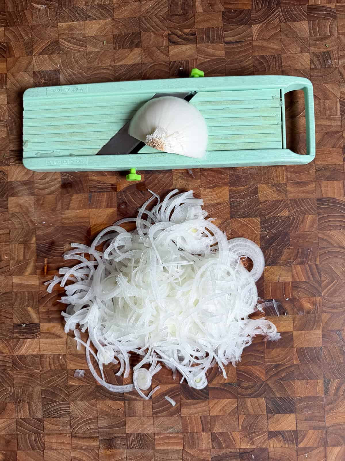 Onions cut with mandoline.