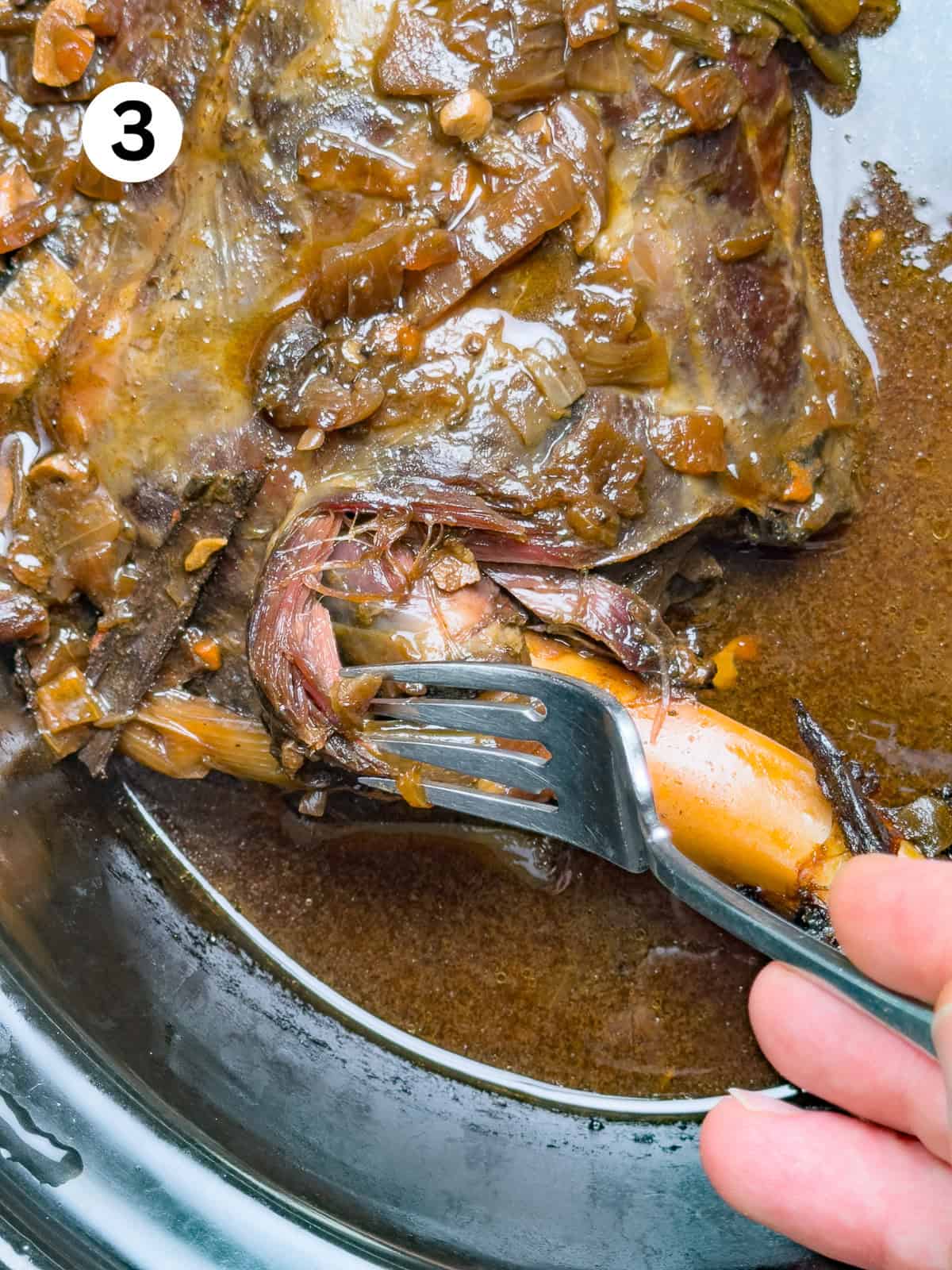 Thai-Fish-Sauce-Dressing Checking a venison roasts tenderness with a fork.