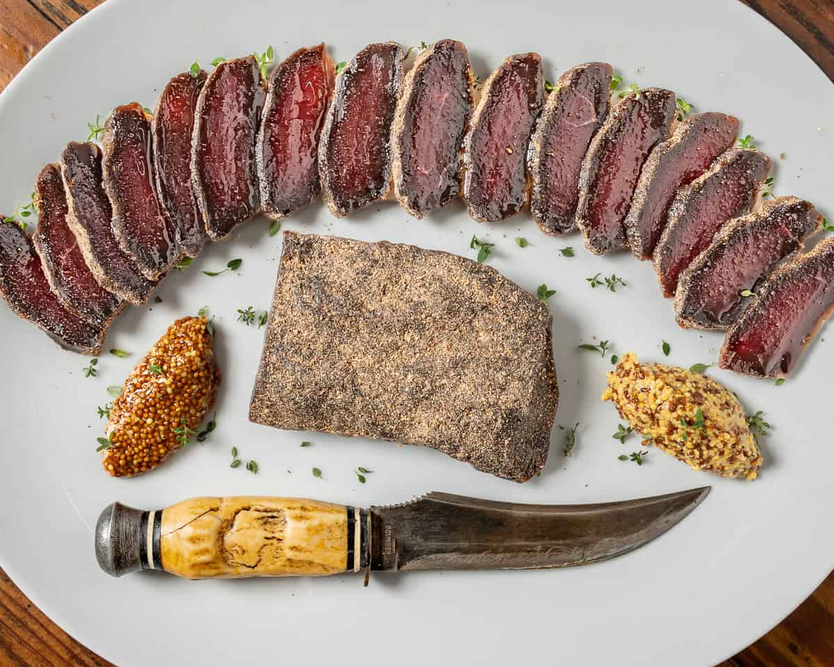 Sliced smoked venison backstrap